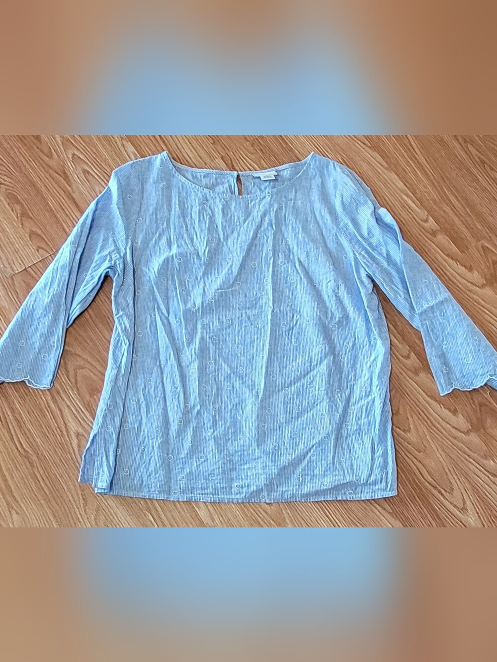 Liz Claiborne Brand Light Blue Eyelet Stripe Women's Top Size Large